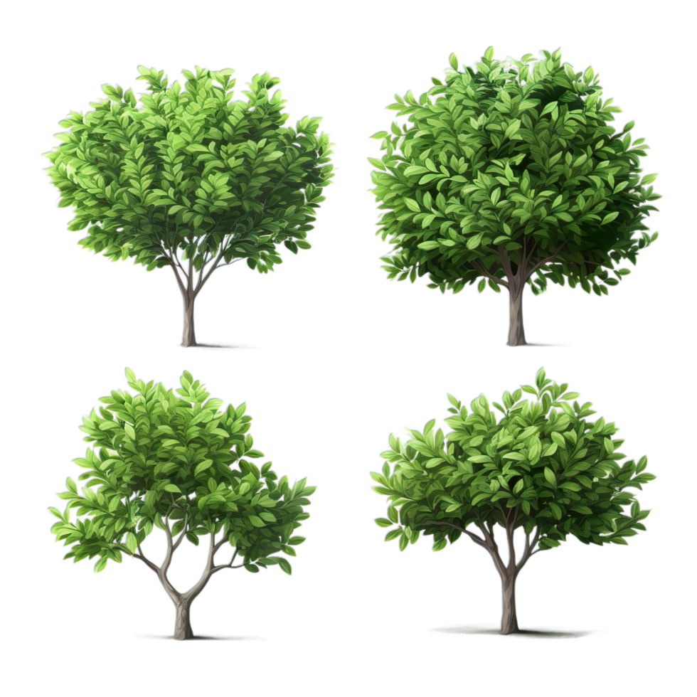 Four different types of trees on a black background png