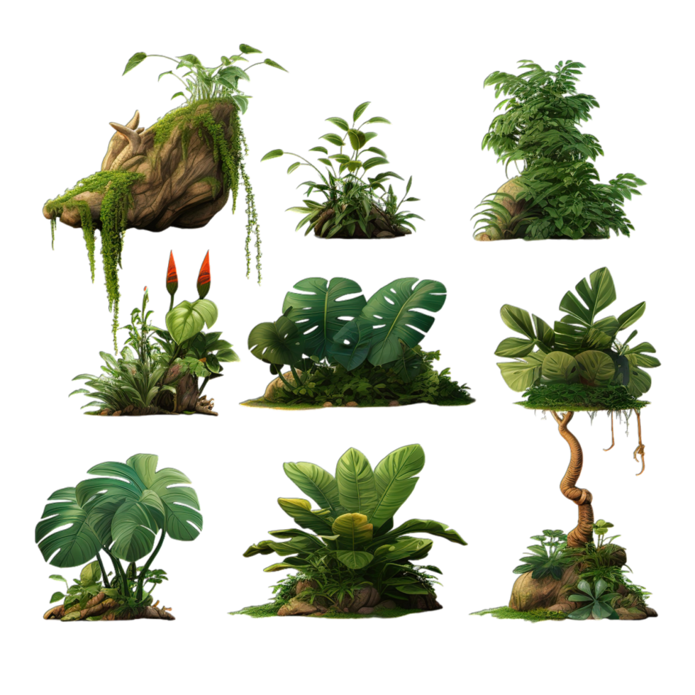 A set of plants and trees in various sizes png
