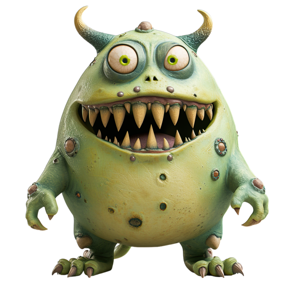 A cartoon green monster with big eyes and teeth png