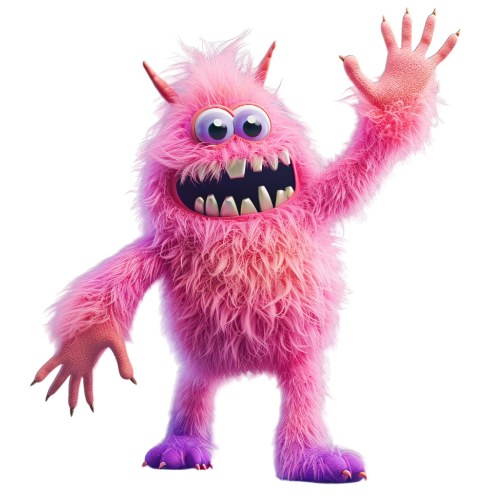 A pink monster with big eyes and big hands png