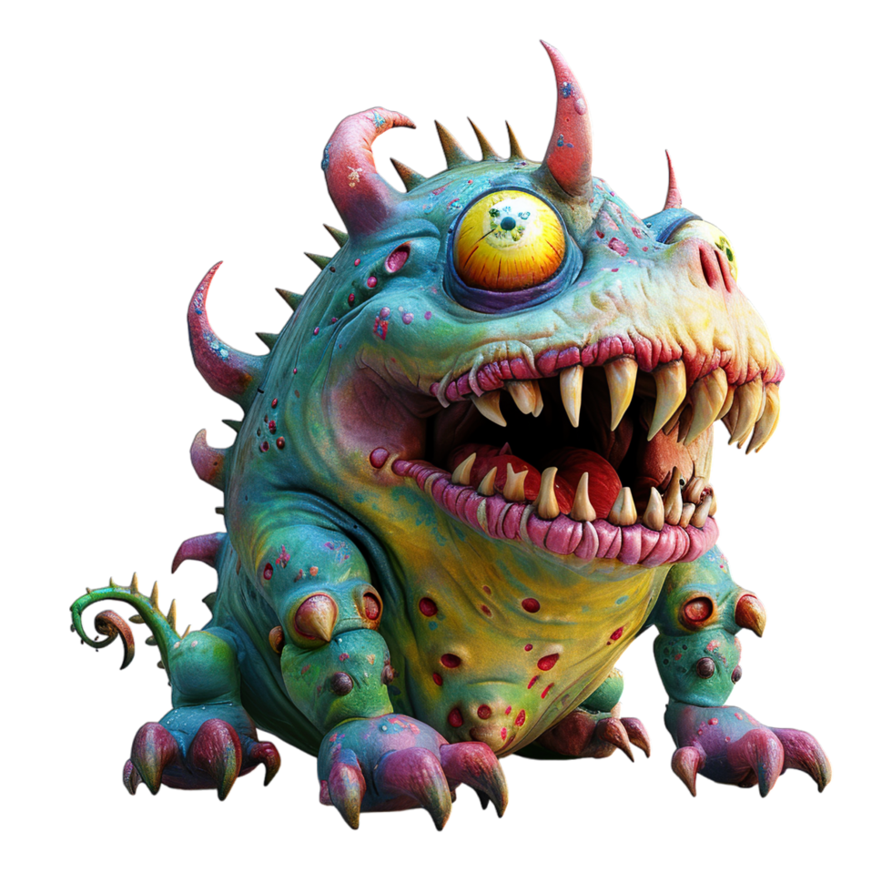A cartoon monster with big eyes and yellow teeth png