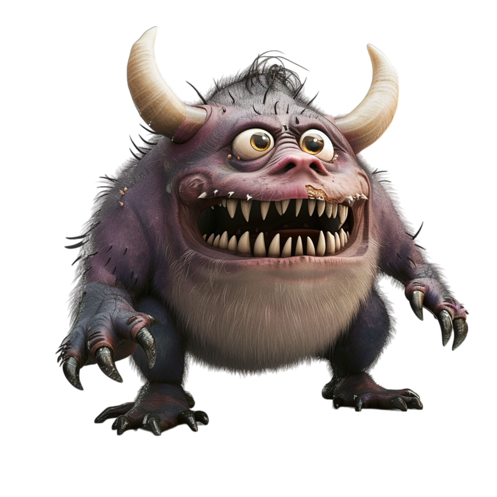 A cartoon monster with big teeth and horns png