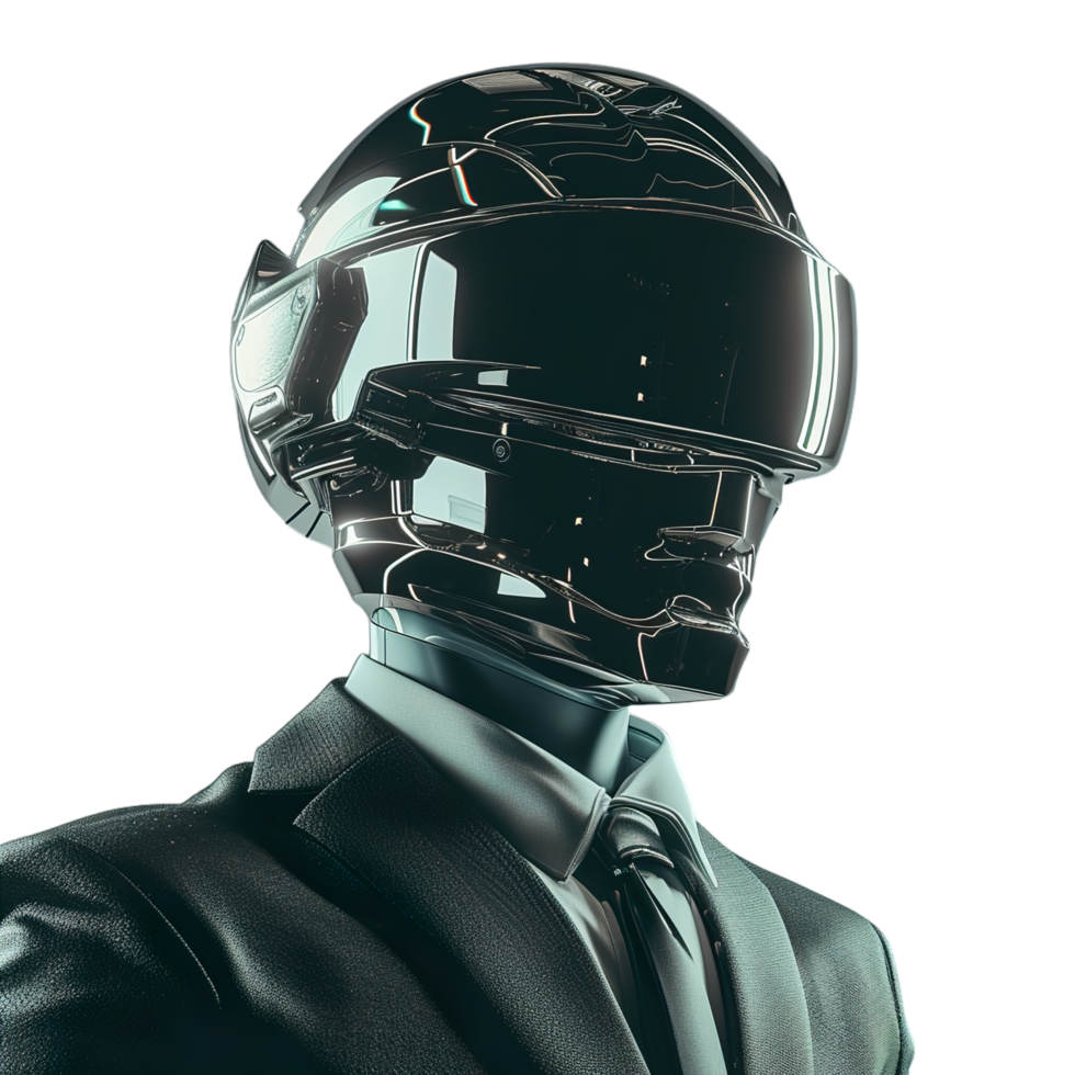 A man in a suit and helmet with a black background png