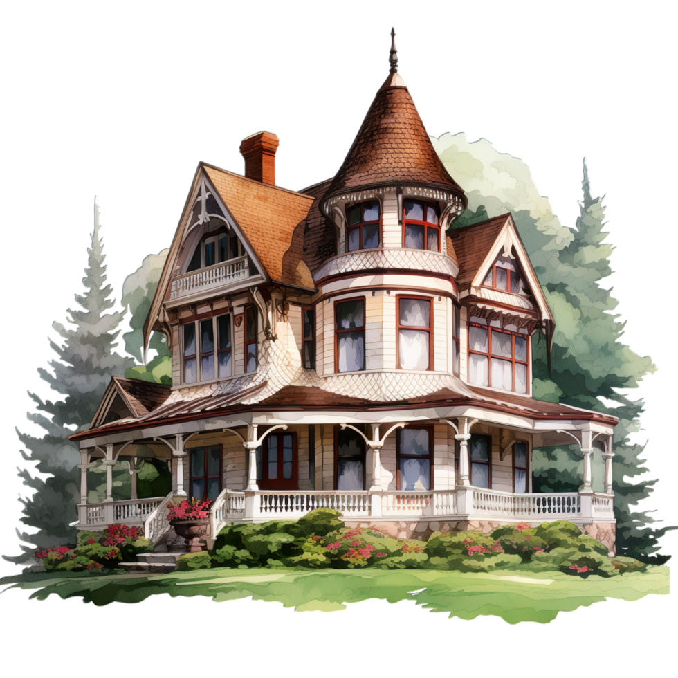 A painting of a large victorian house png