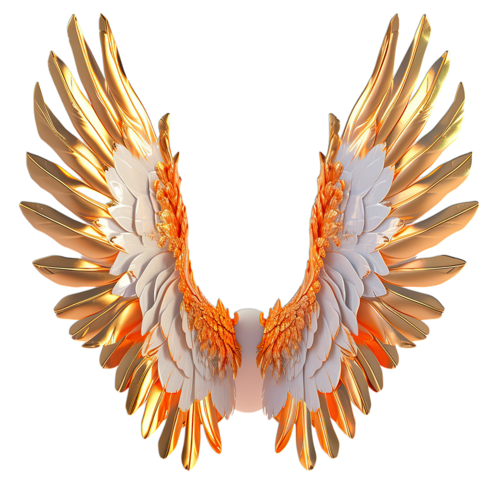An orange and white winged angel with wings spread out png