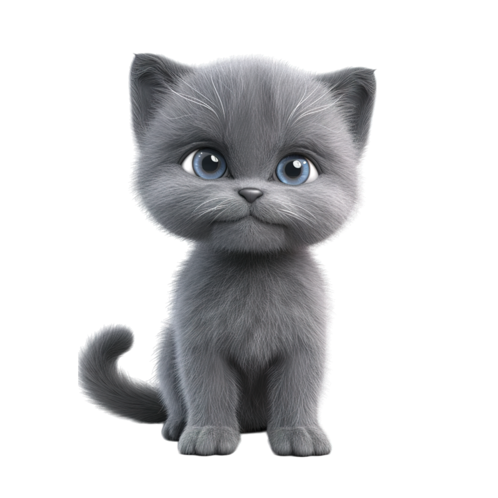 A gray kitten with blue eyes and a sad expression png