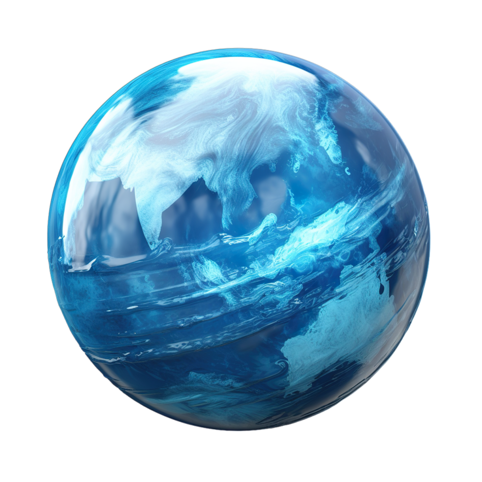 A blue globe with water on it png