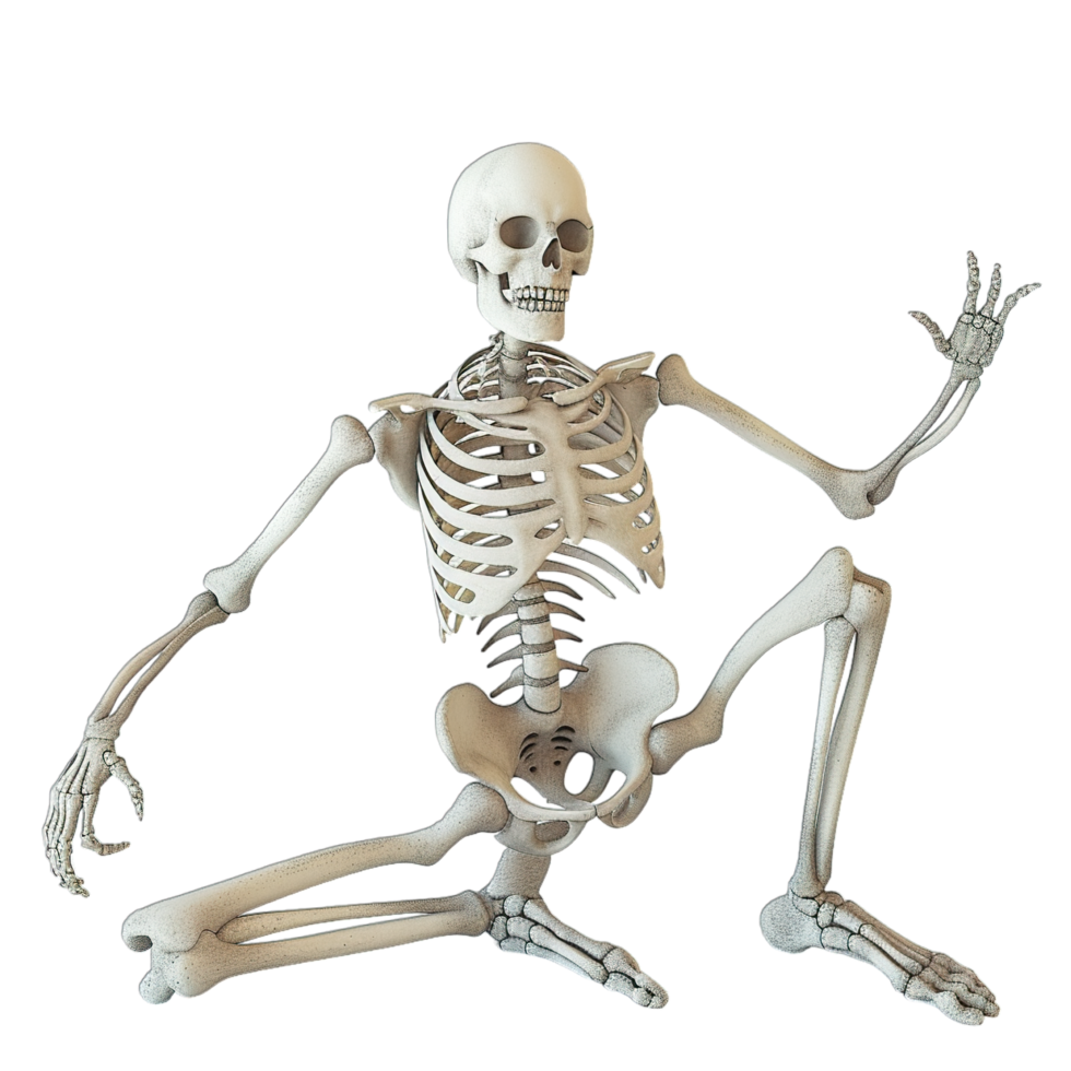 A skeleton is sitting on the ground with his arms outstretched png