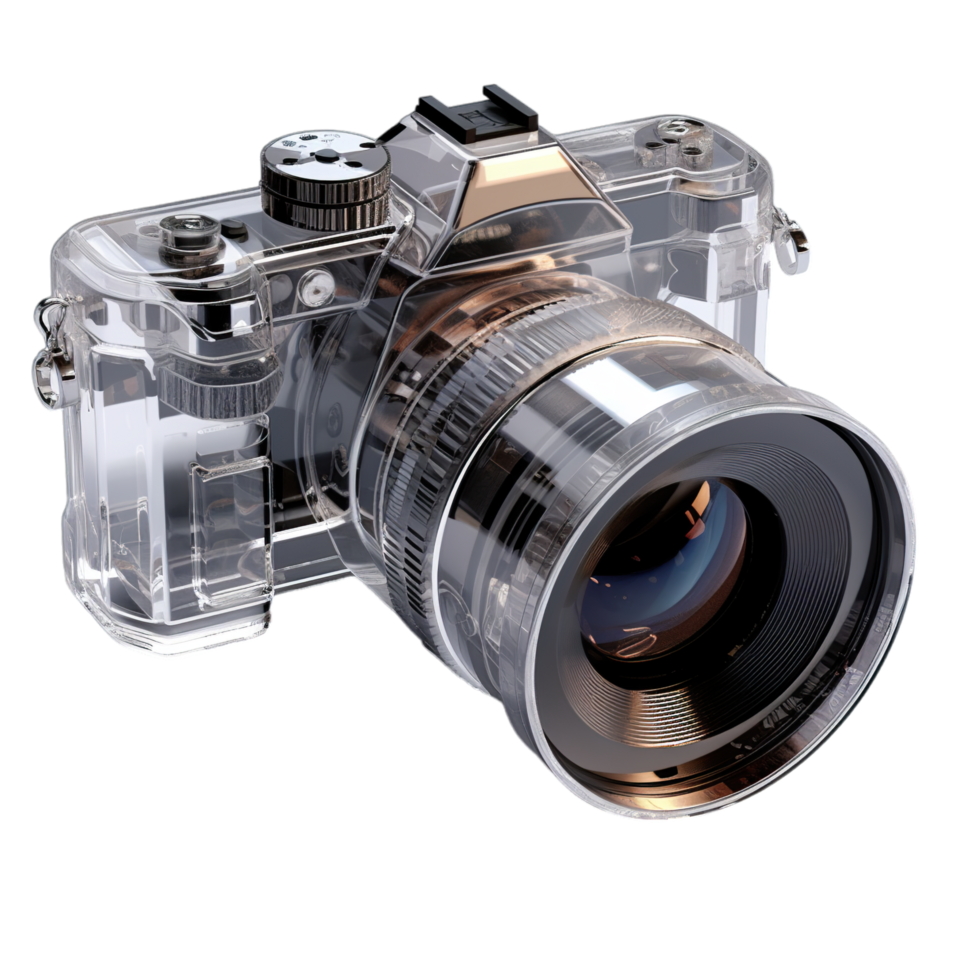 A camera with a lens and a flash light png