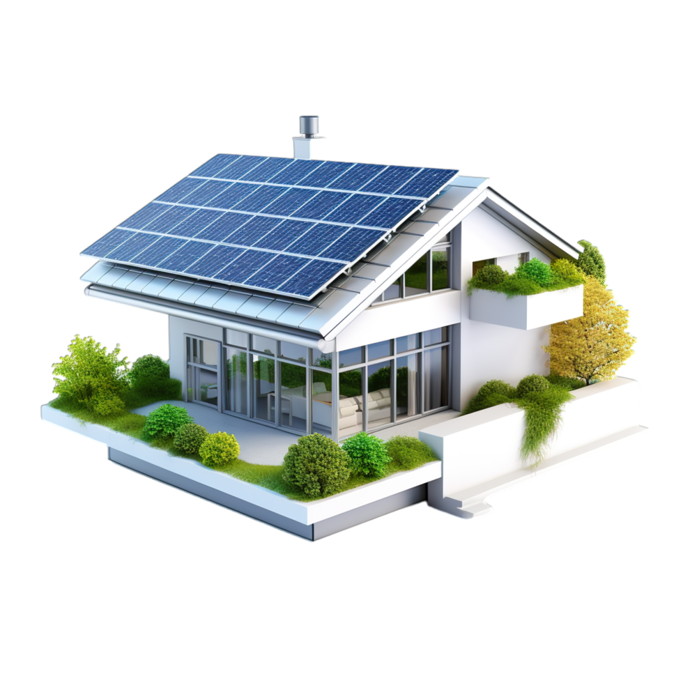 A house with solar panels on the roof png