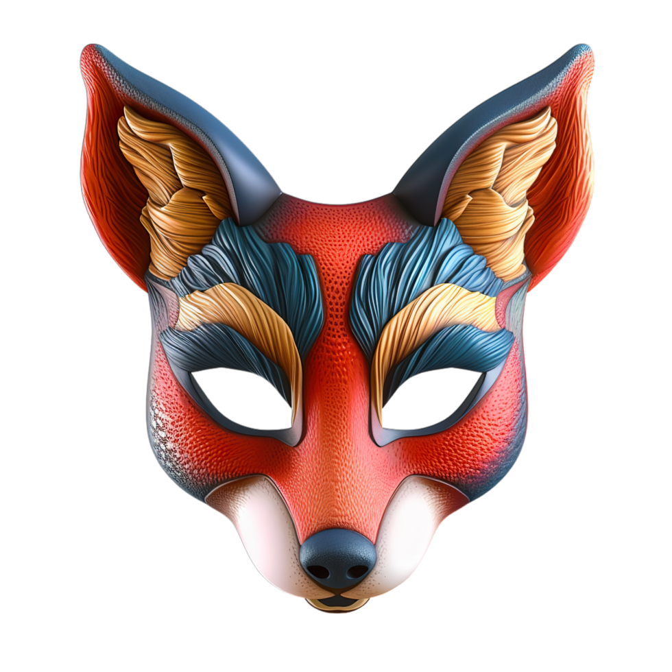 A red fox mask with blue and orange feathers png