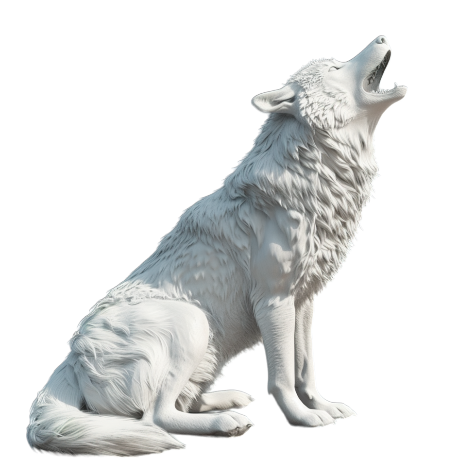 A white wolf statue sitting on a black background png