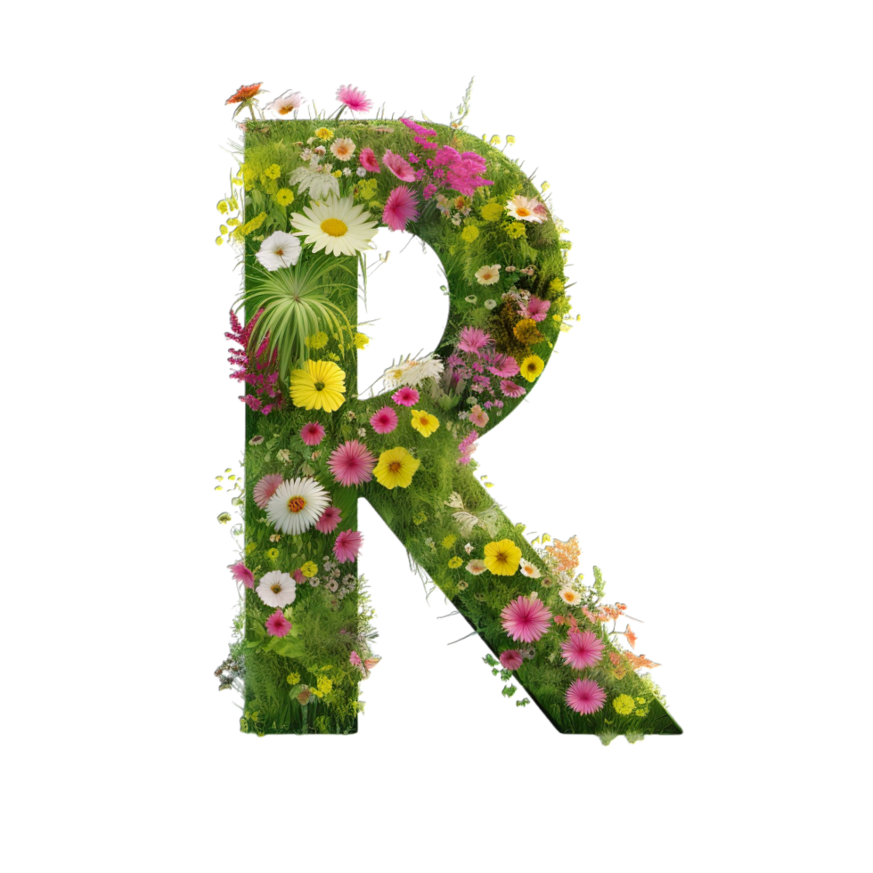A letter r made of flowers and grass png