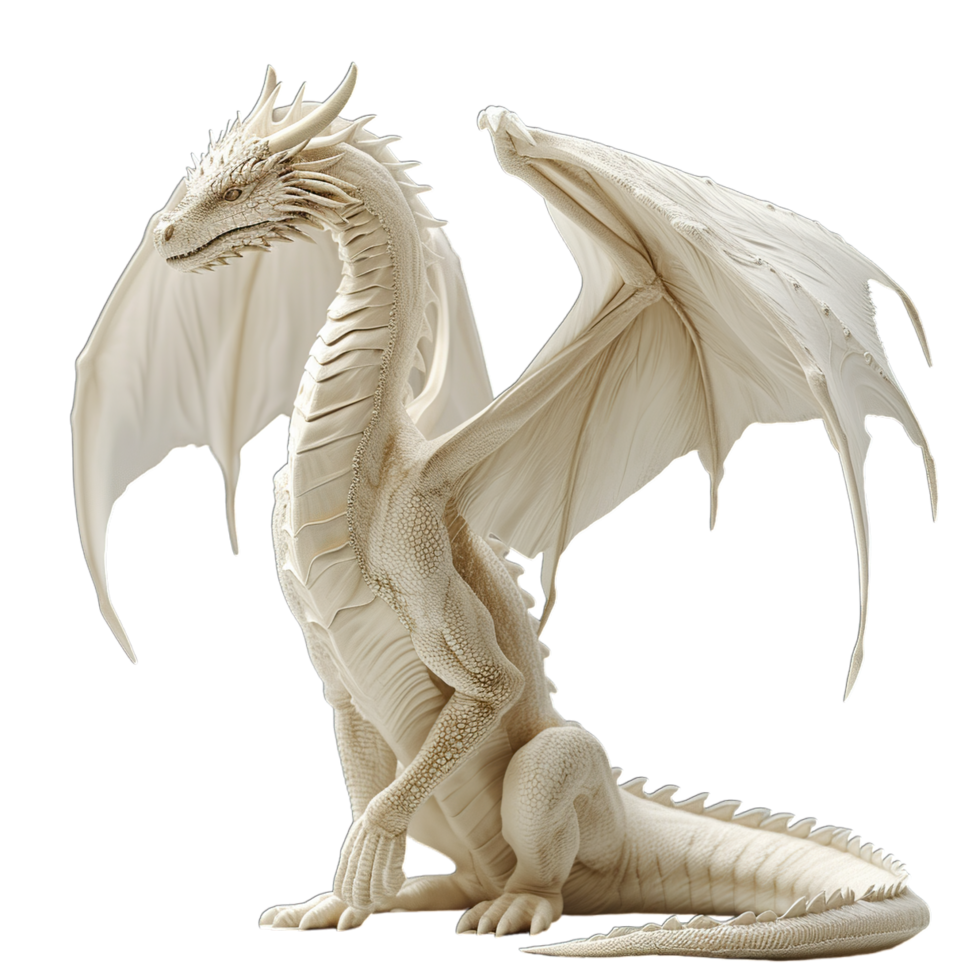 A white dragon statue with wings spread out png