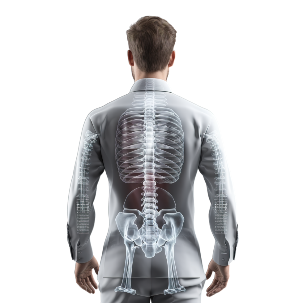 A man in a suit with a skeleton on his back png