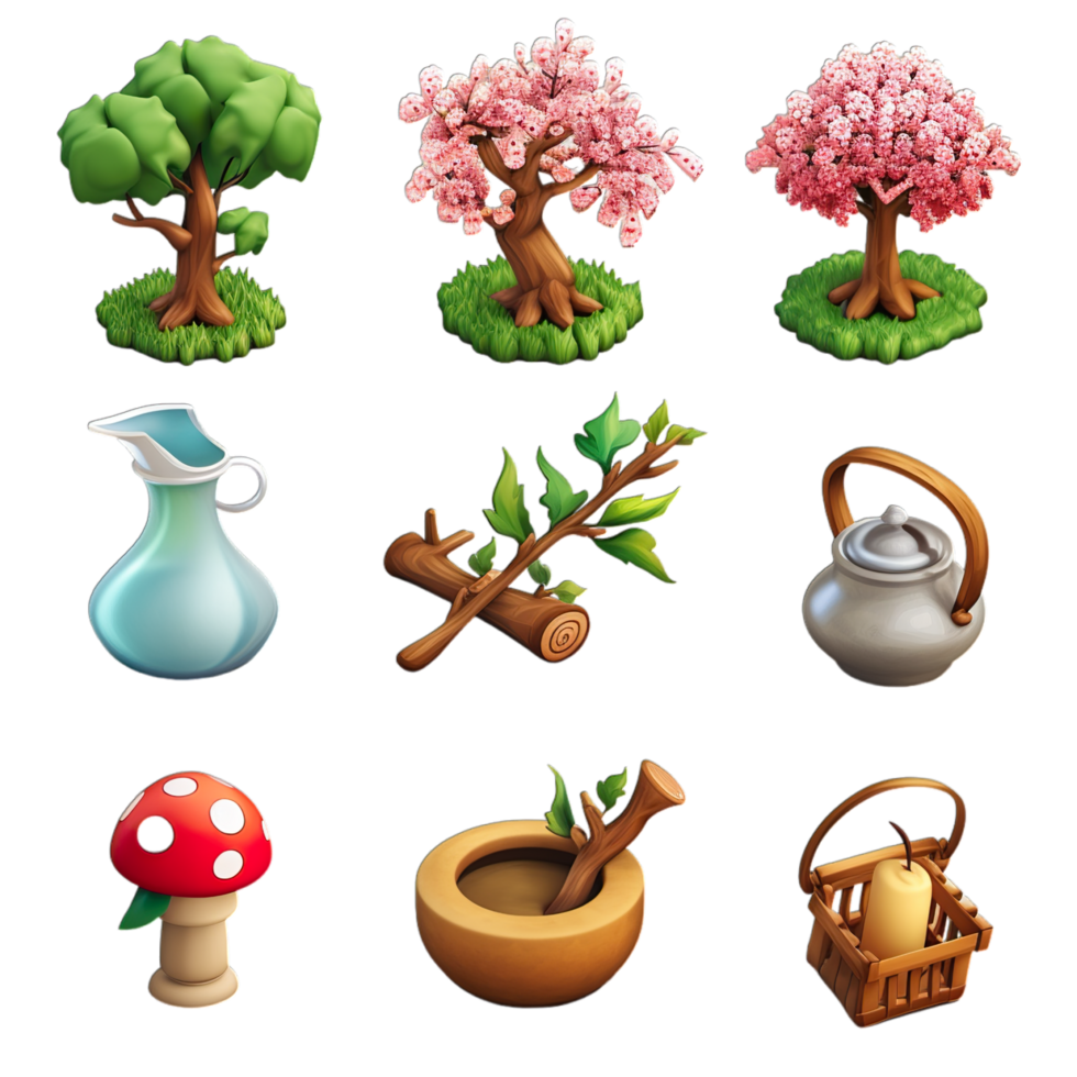 A set of icons for a game about gardening png