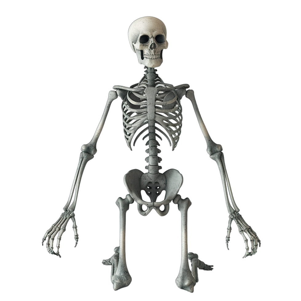 A skeleton is standing on its knees png