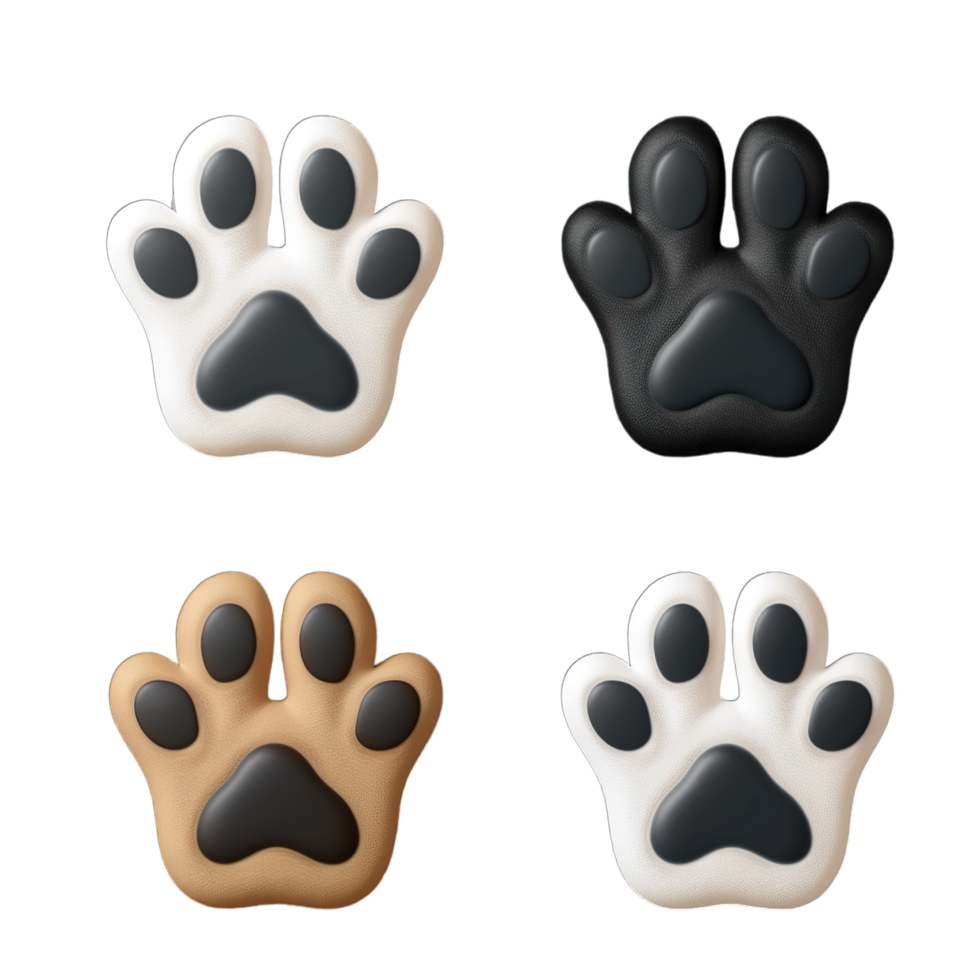 Four different paw prints are shown on a black background png