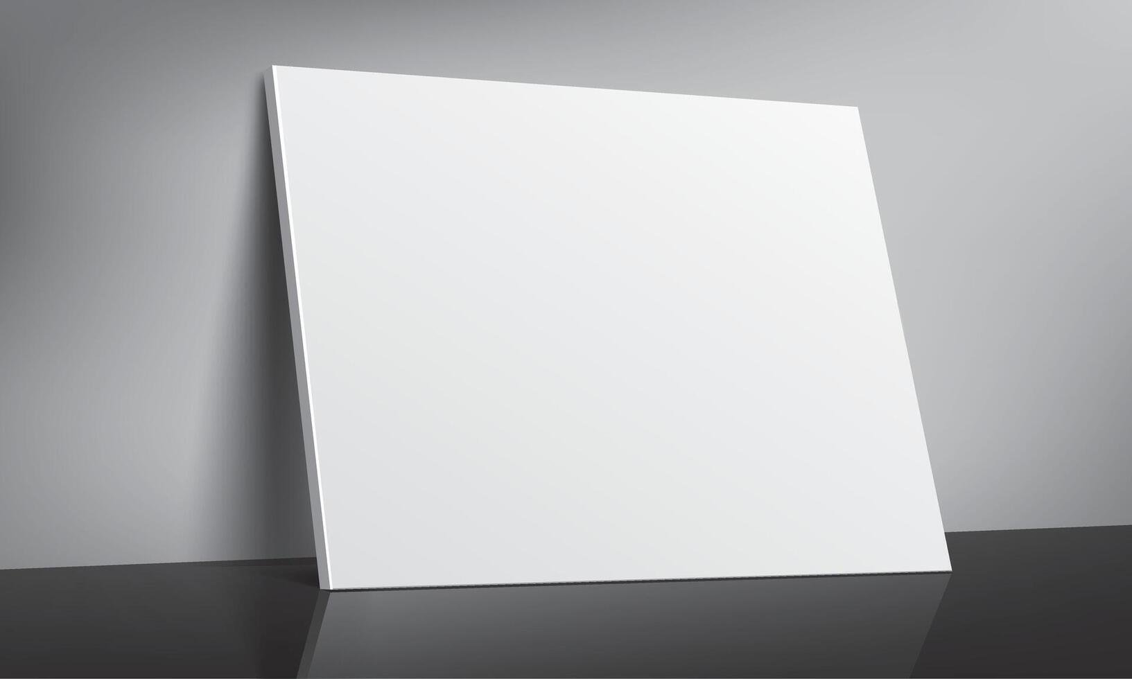Clean and realistic blank canvas leaning against a wall on a dark surface vector