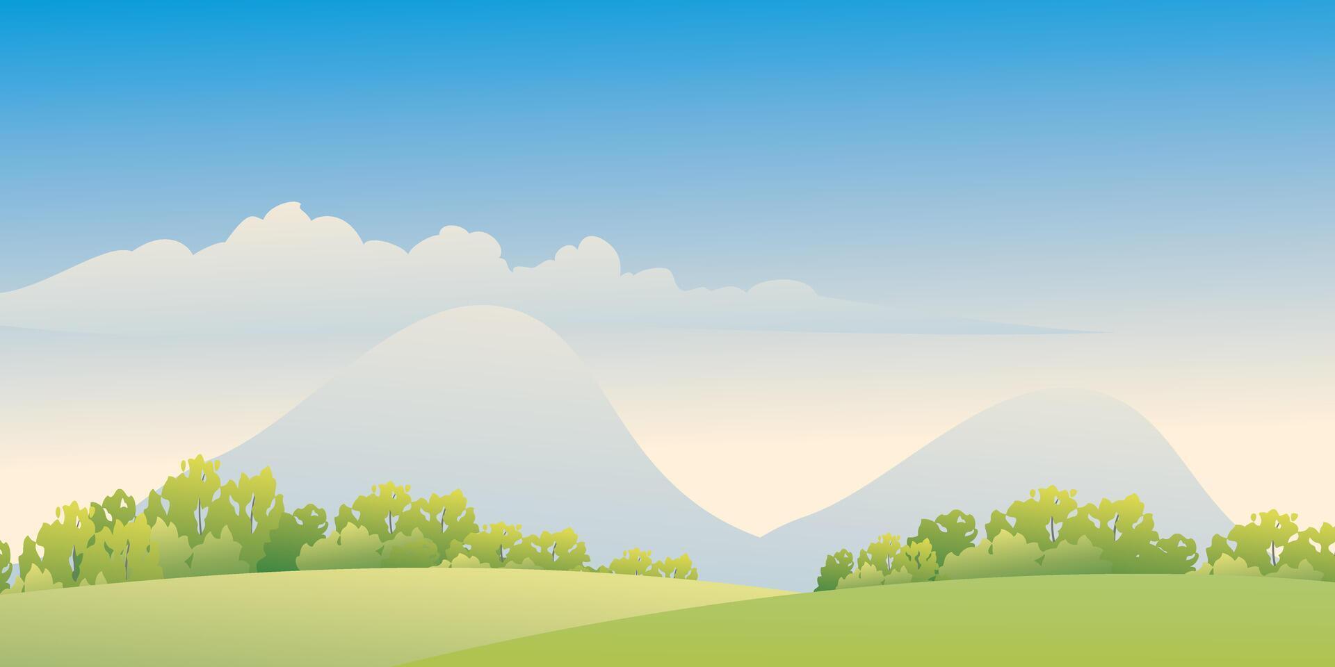 Peaceful Summer Landscape with Green Hills and Blue Sky vector