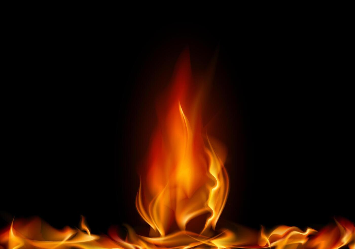 Fiery realistic flames with vivid orange and red hues on a black background vector