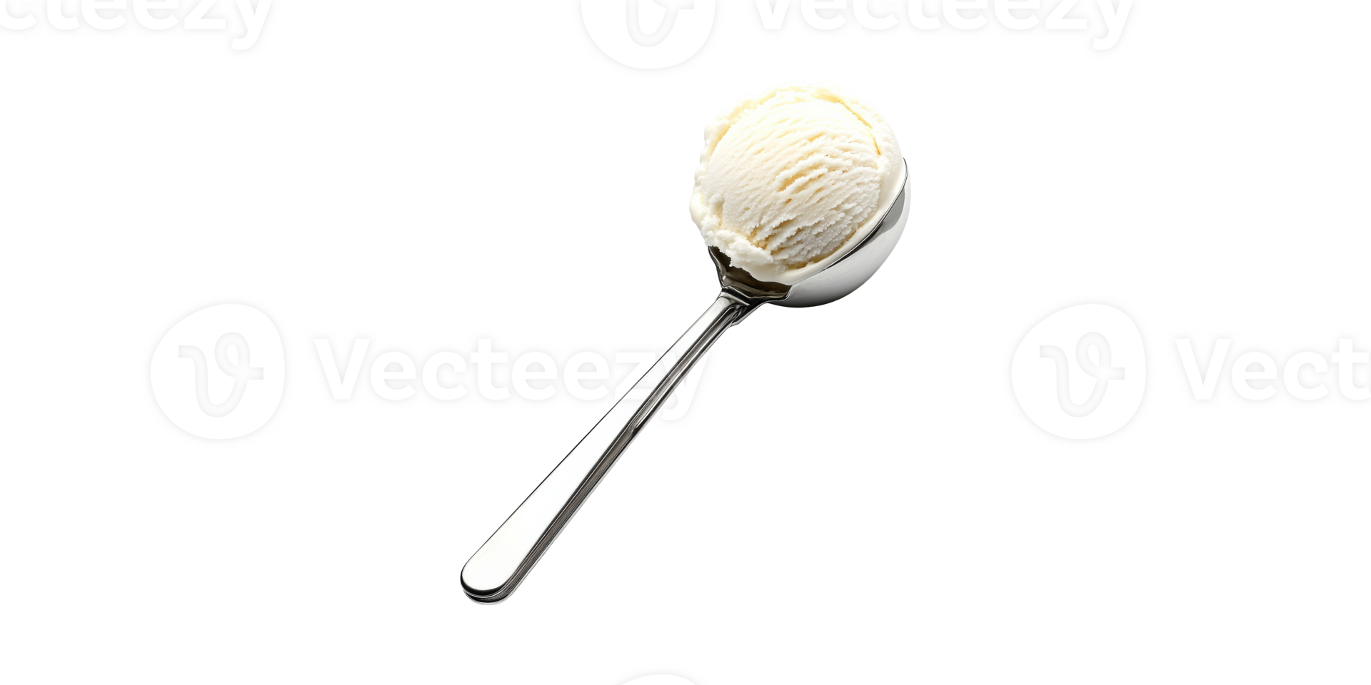 Scoop Of Vanilla Ice Cream Metal Spoon. Dessert And Culinary Presentation Isolated On Transparent Background png