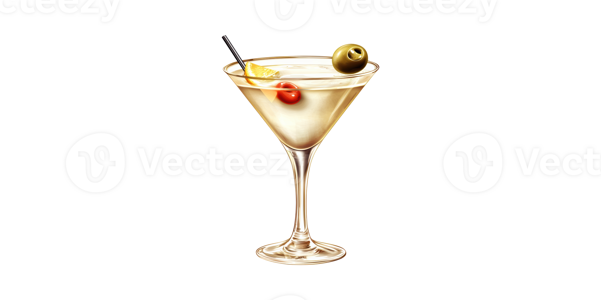 Classic Martini Cocktail With Olive And Lemon Garnish. Elegant Beverage Presentation For Social Events Isolated On Transparent Background png