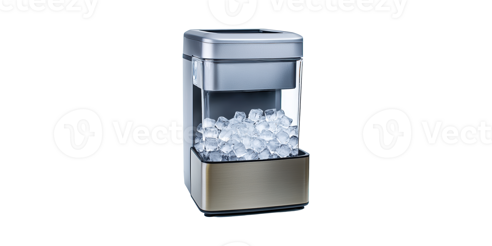 Compact Stainless Steel Ice Maker With Ice Cubes. Efficient Home Appliance For Quick Ice Production Isolated On Transparent Background png