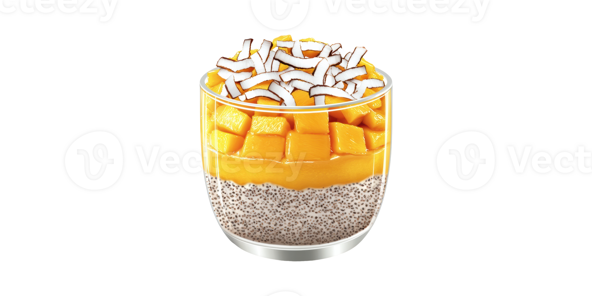 Chia Seed Pudding With Mango And Coconut Topping. Healthy Breakfast Or Snack Option Isolated On Transparent Background png