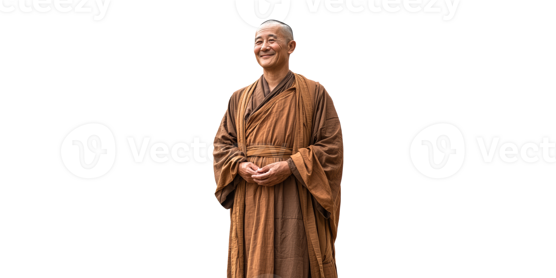 Buddhist Monk In Traditional Robe Smiling Peacefully. Spirituality And Inner Peace Isolated On Transparent Background png