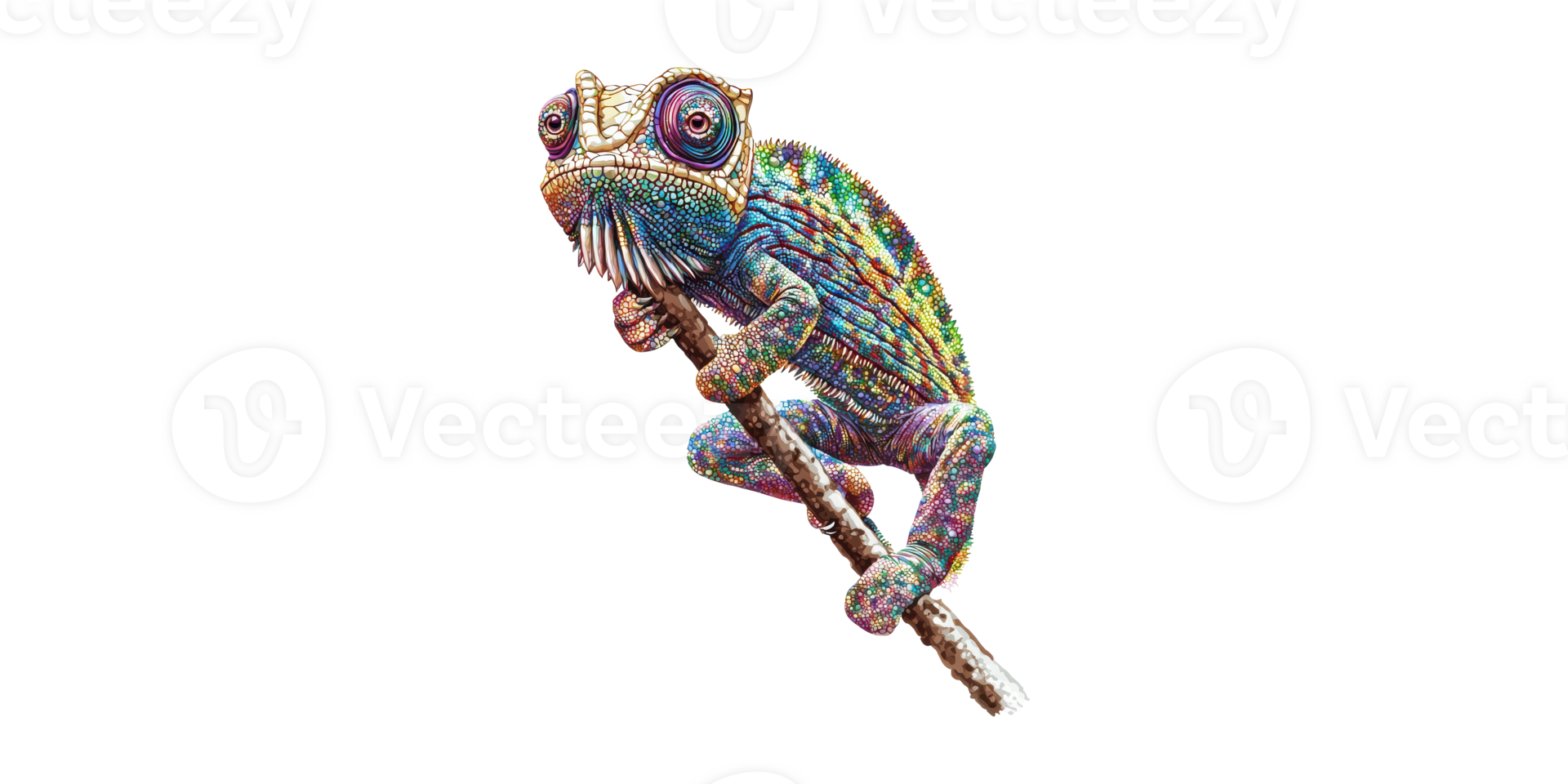 Colorful Chameleon Branch. Vibrant Reptile Displaying Camouflage And Adaptation Isolated On Transparent Background png