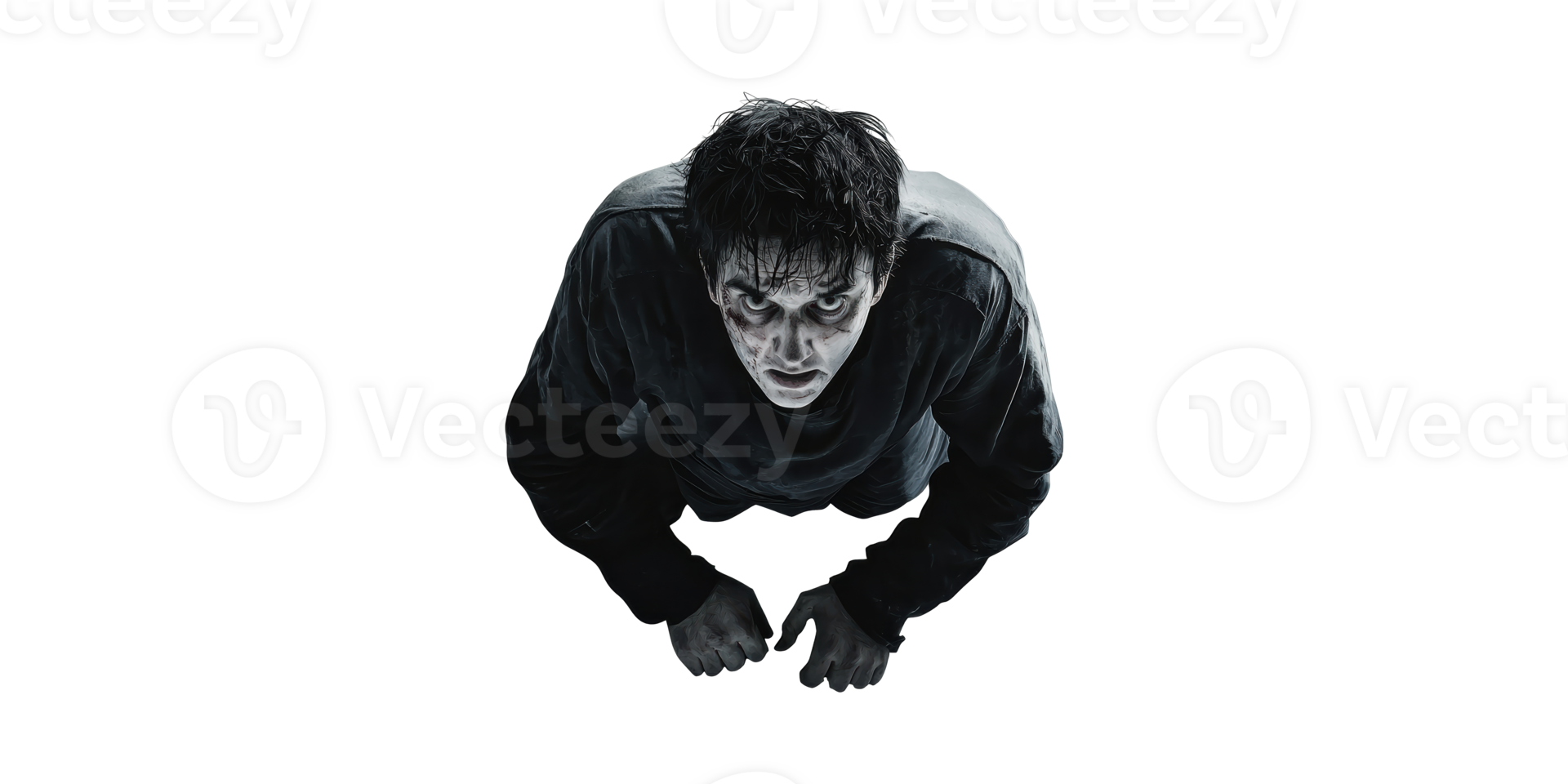 Creepy Zombie Character In Dark Clothing. Horror And Halloween Theme Isolated On Transparent Background png