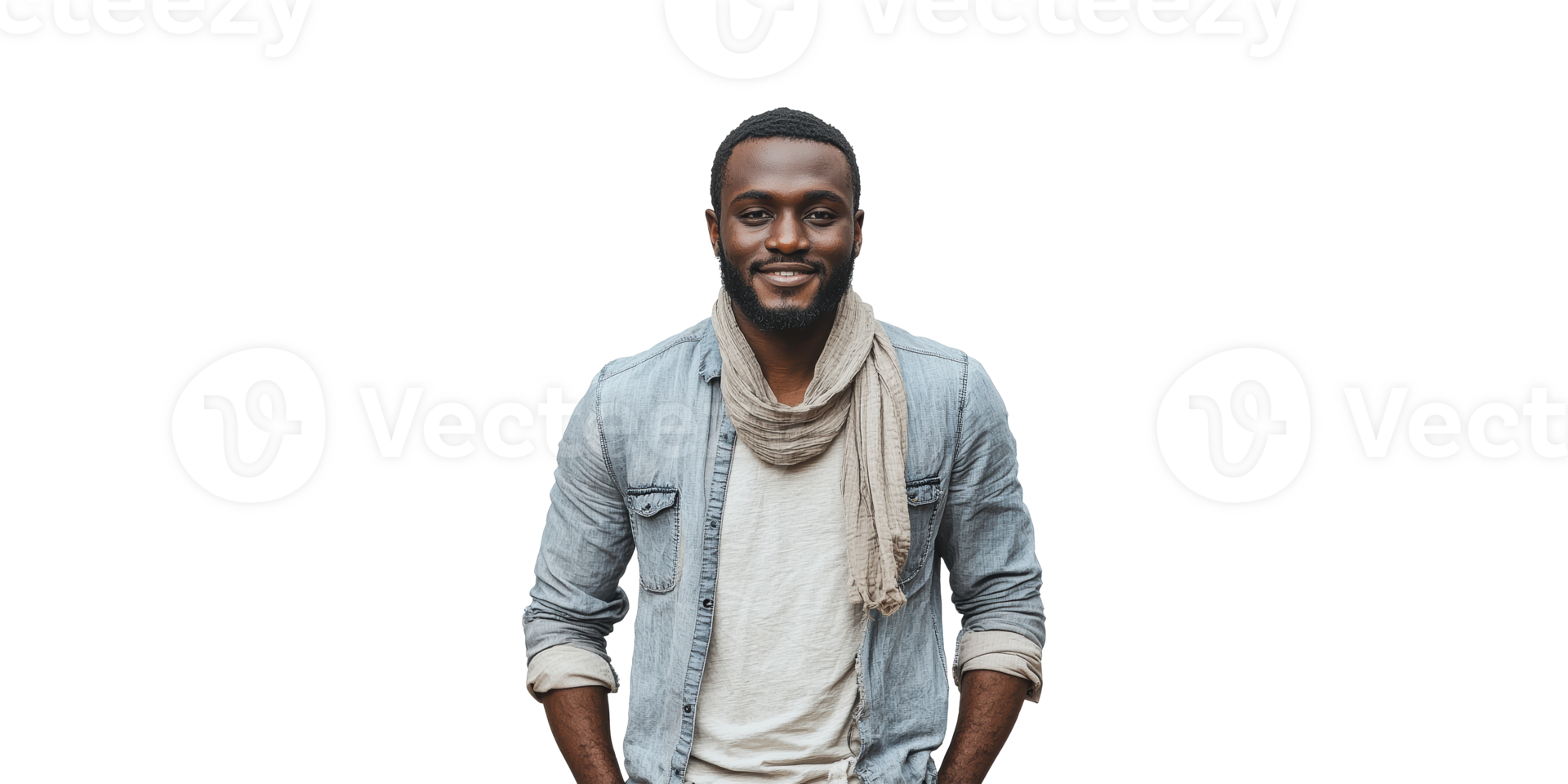 Casual Fashion Portrait Of Smiling Man In Denim And Scarf. Modern Style And Confidence Isolated On Transparent Background png