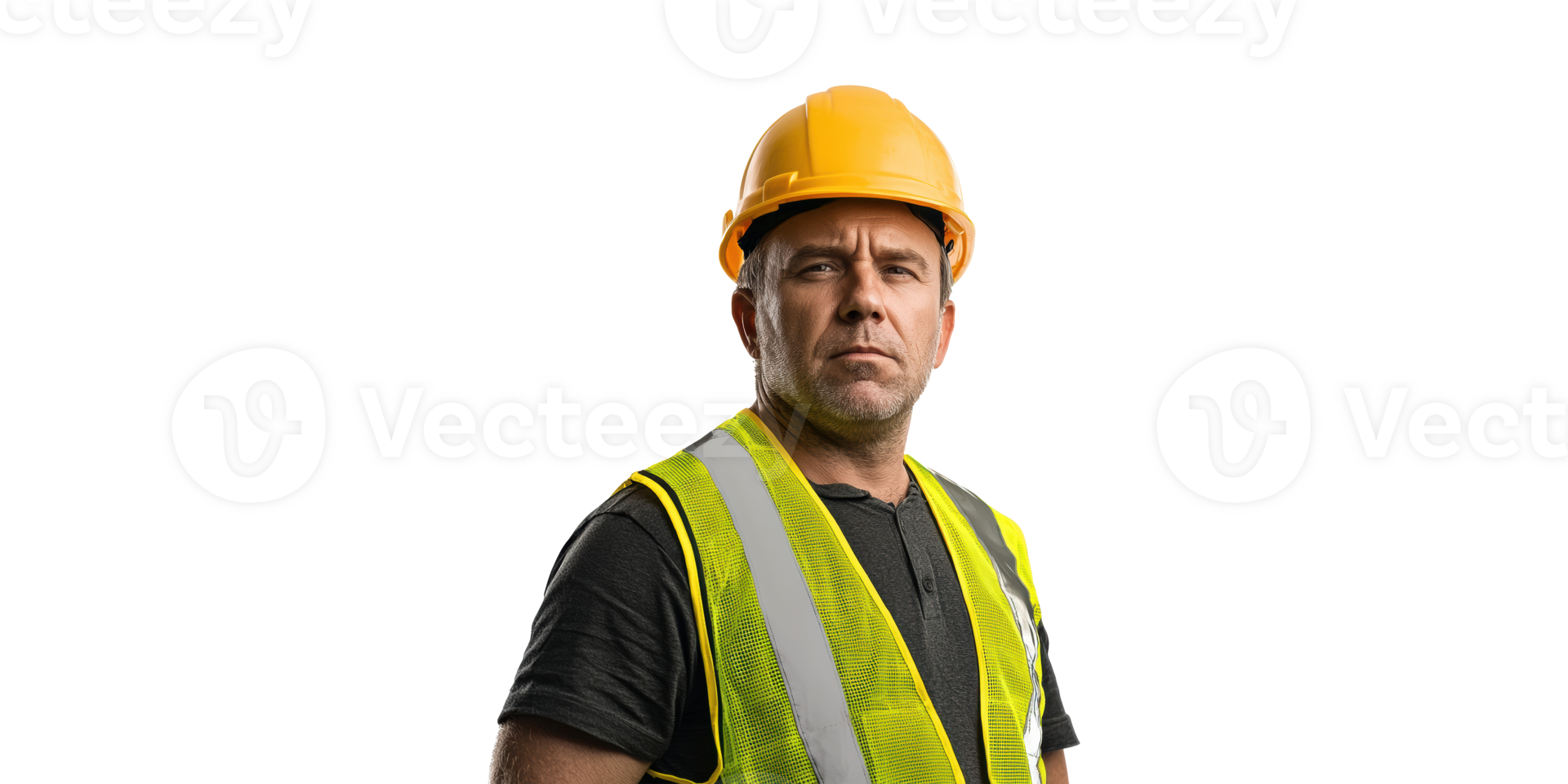 Construction Worker In Safety Gear. Professional In Hard Hat And Reflective Vest Isolated On Transparent Background png