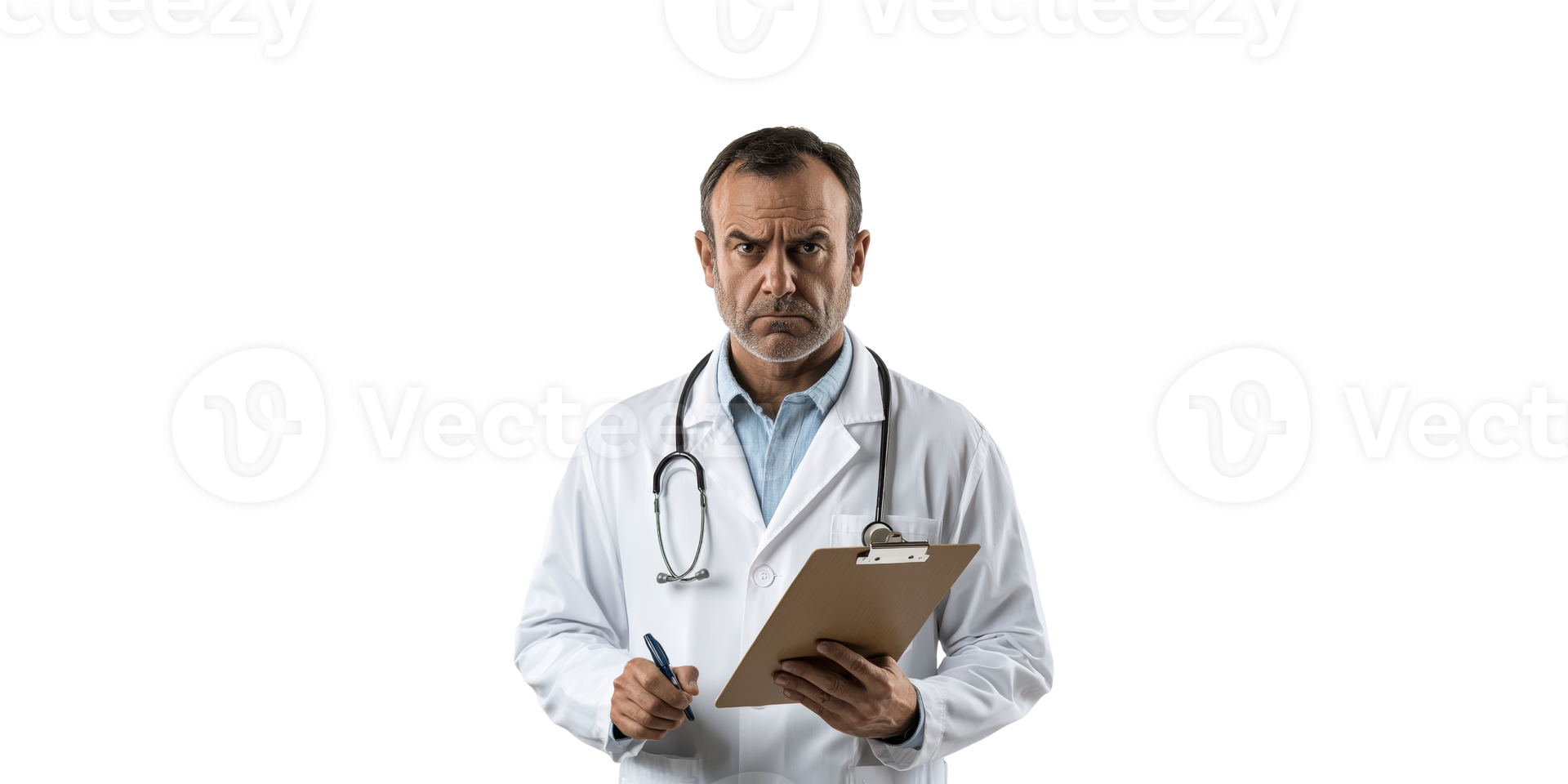 Male Doctor With Stethoscope And Clipboard. Medical Professional In Clinical Setting Isolated On Transparent Background png