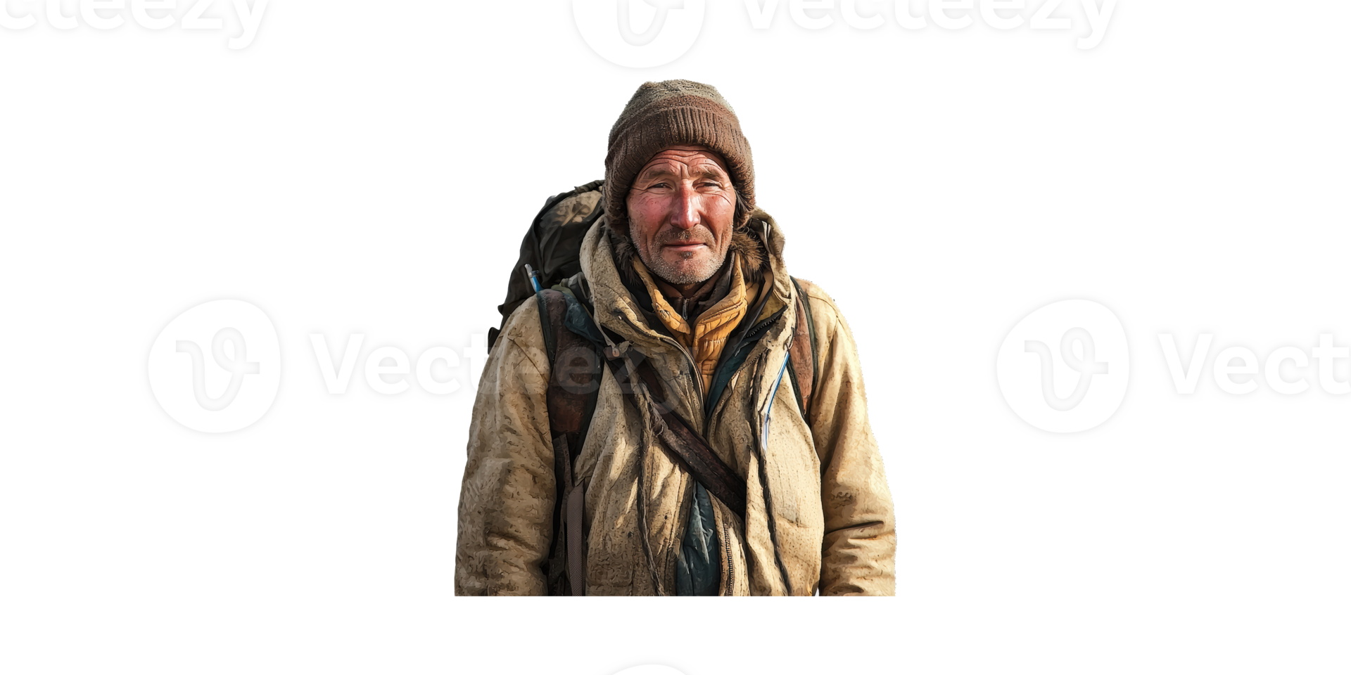 Rugged Traveler In Winter Gear. Outdoor Adventure And Survival Isolated On Transparent Background png