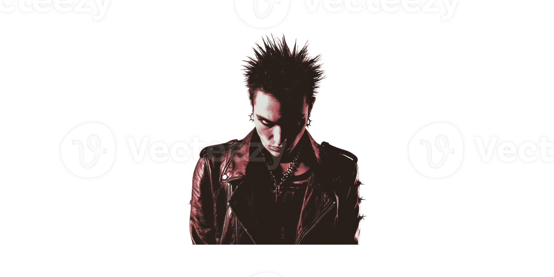 Punk Rocker In Leather Jacket With Spiked Hair. Rebellion And Alternative Fashion Expression Isolated On Transparent Background png