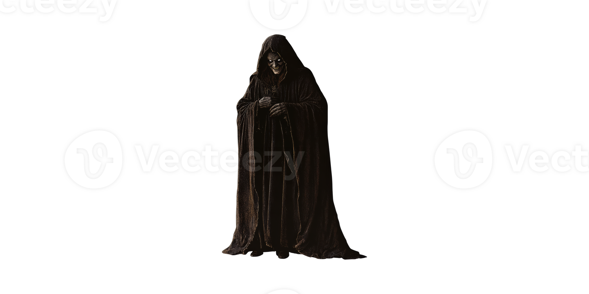 Grim Reaper In Dark Cloak Holding Scythe. Symbol Of Death And Mortality Isolated On Transparent Background png