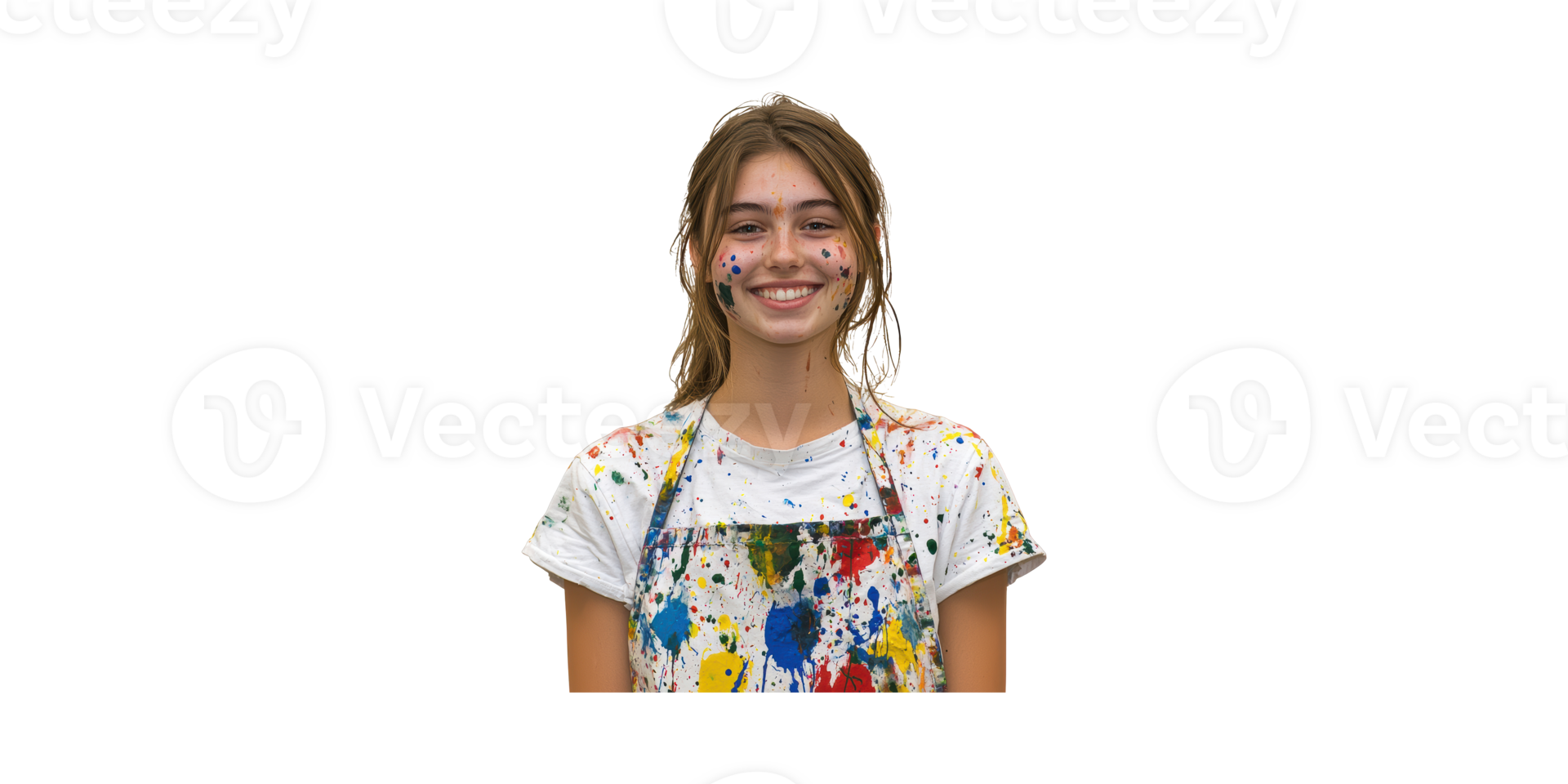 Smiling Young Artist With Paint-Splattered Clothes. Creative Expression And Joy In Art Isolated On Transparent Background png