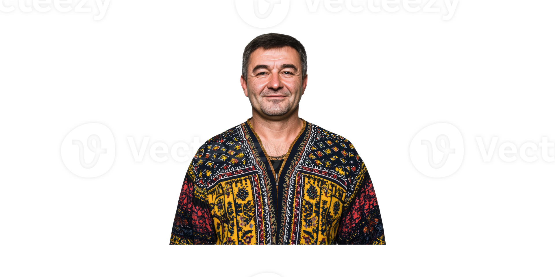 Smiling Man In Colorful Traditional Attire. Cultural Heritage And Fashion Expression Isolated On Transparent Background png