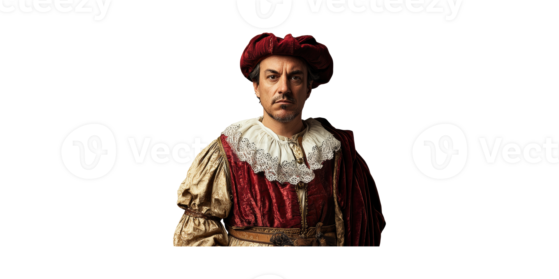 Renaissance Nobleman In Elaborate Attire. Historical Fashion And Cultural Representation Isolated On Transparent Background png