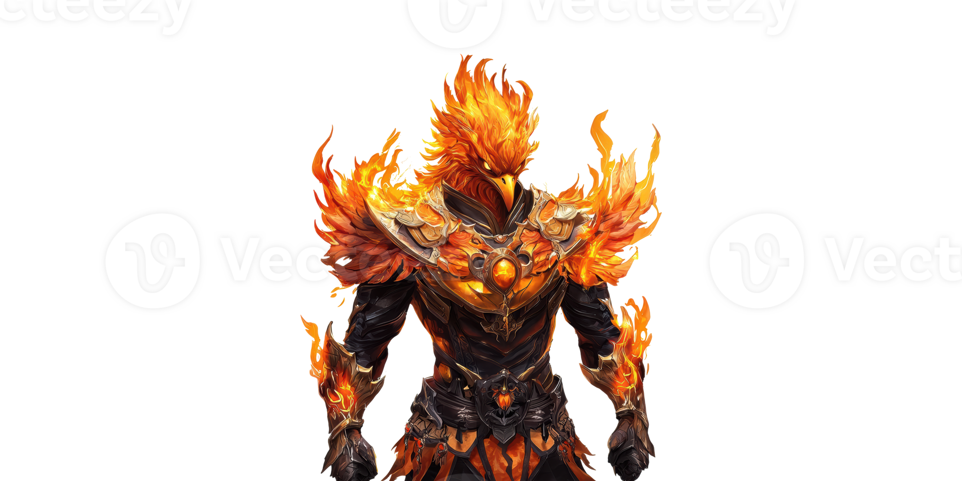 Phoenix Warrior In Fiery Armor. Mythical Creature Embodying Power And Rebirth Isolated On Transparent Background png