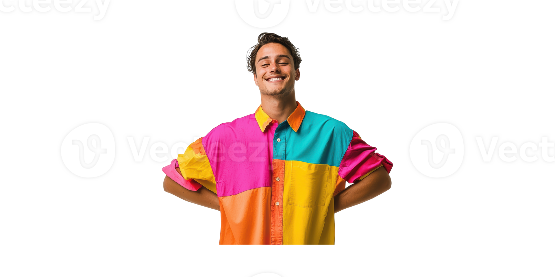 Smiling Man In Colorful Shirt. Expressing Joy And Vibrancy In Fashion Isolated On Transparent Background png