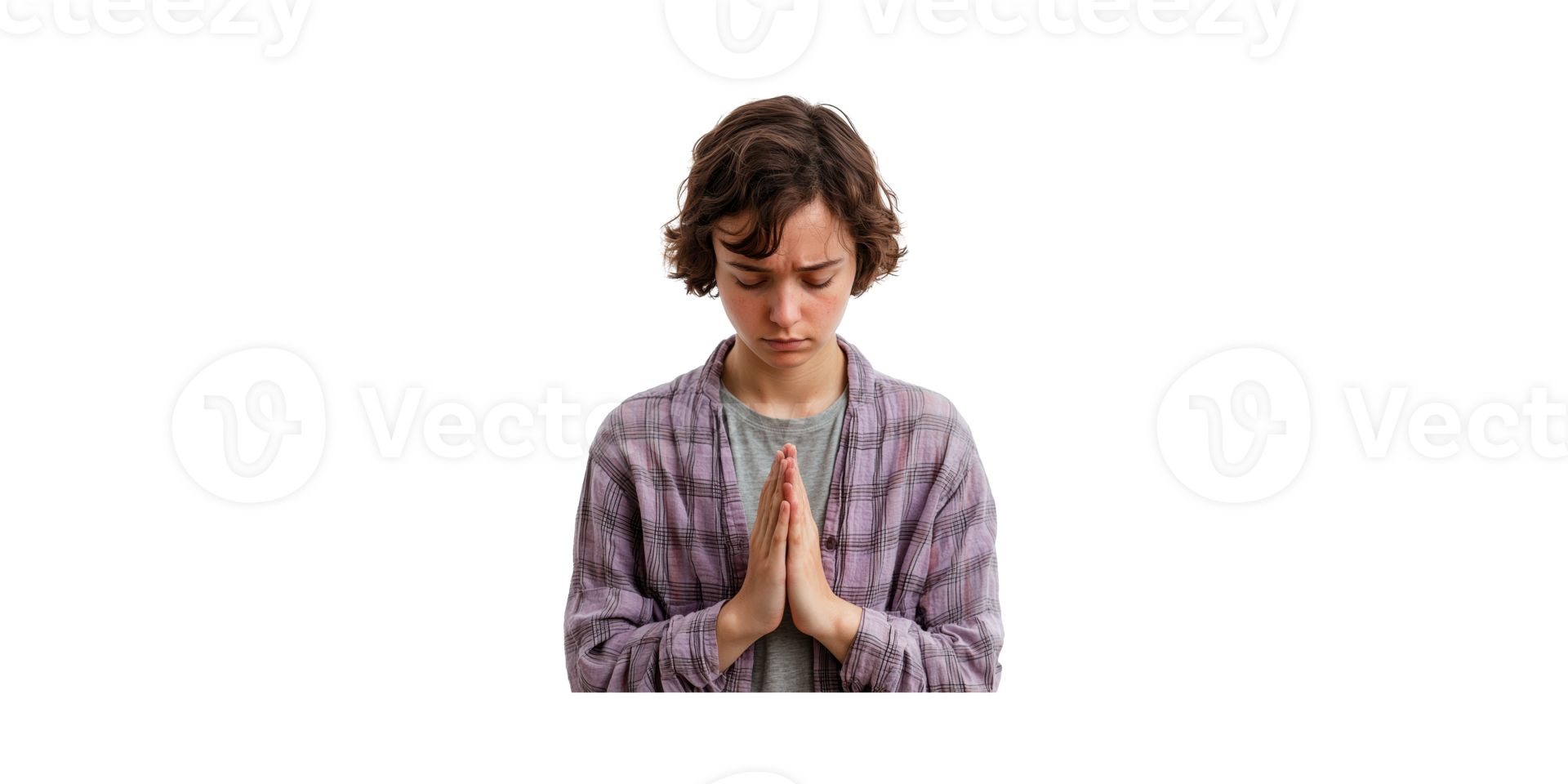 Young Person In Prayer Pose. Contemplation And Spiritual Reflection Isolated On Transparent Background png