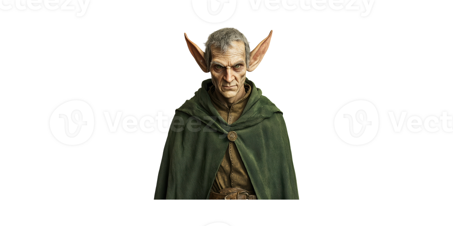 Elderly Elf Character In Green Cloak. Fantasy And Mythical Creature Portrait Isolated On Transparent Background png