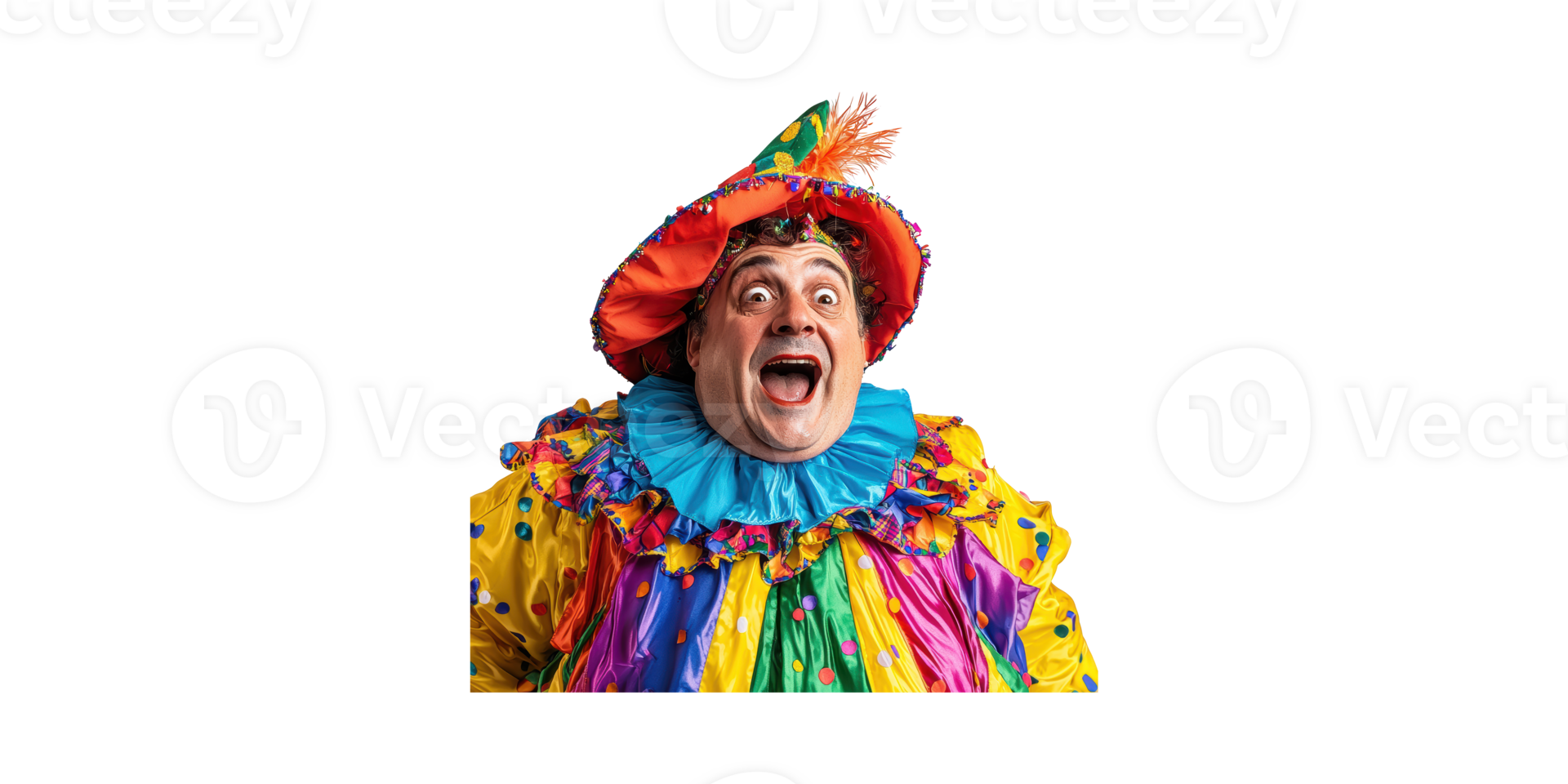 Colorful Clown In Vibrant Costume Expressing Joy And Excitement. Entertainment And Celebration Theme Isolated On Transparent Background png
