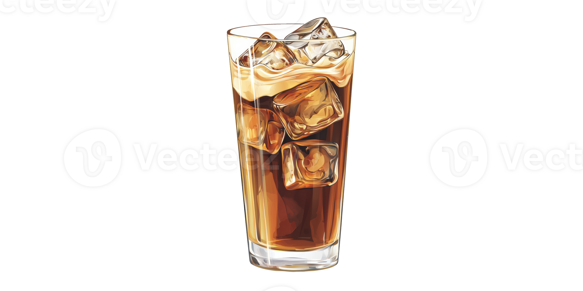 Tall Glass Of Iced Coffee With Ice Cubes. Refreshing Beverage For Summer And Caffeine Boost Isolated On Transparent Background png