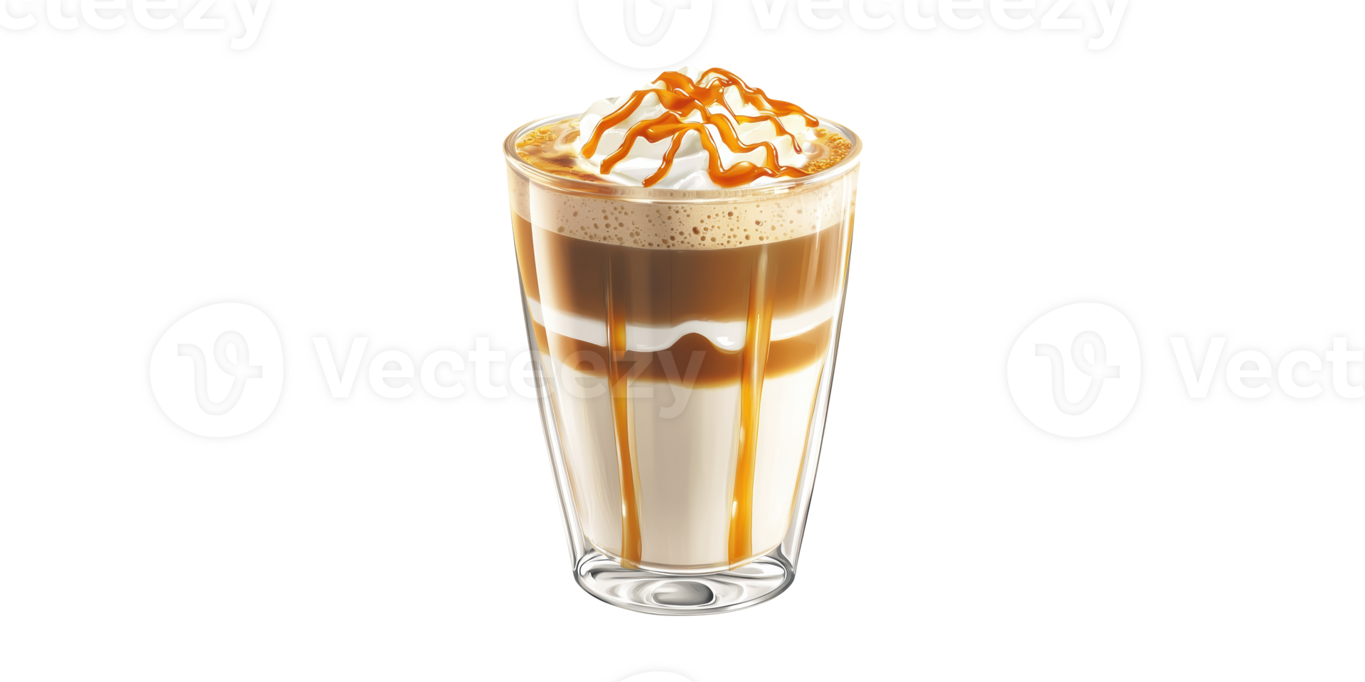 Caramel Macchiato With Whipped Cream And Caramel Drizzle. Indulgent Coffee Beverage Isolated On Transparent Background png