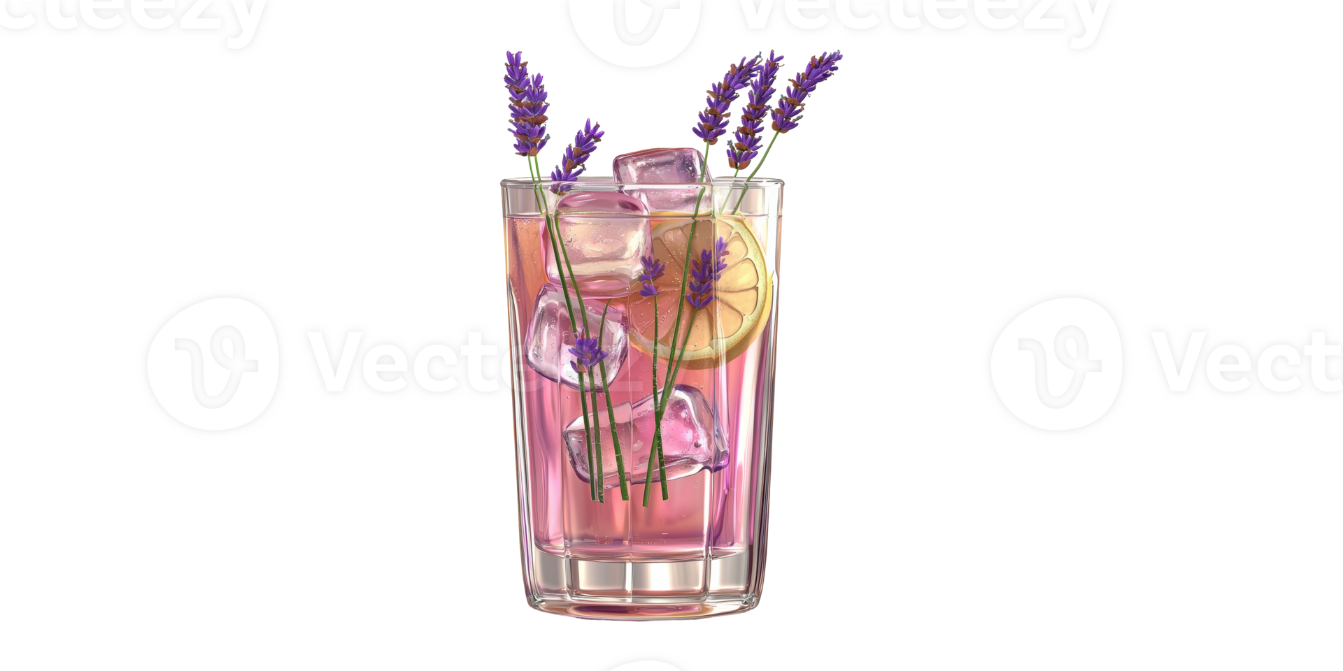 Refreshing Lavender Lemonade With Ice And Lemon Slices. Aromatic Herbal Beverage For Relaxation Isolated On Transparent Background png