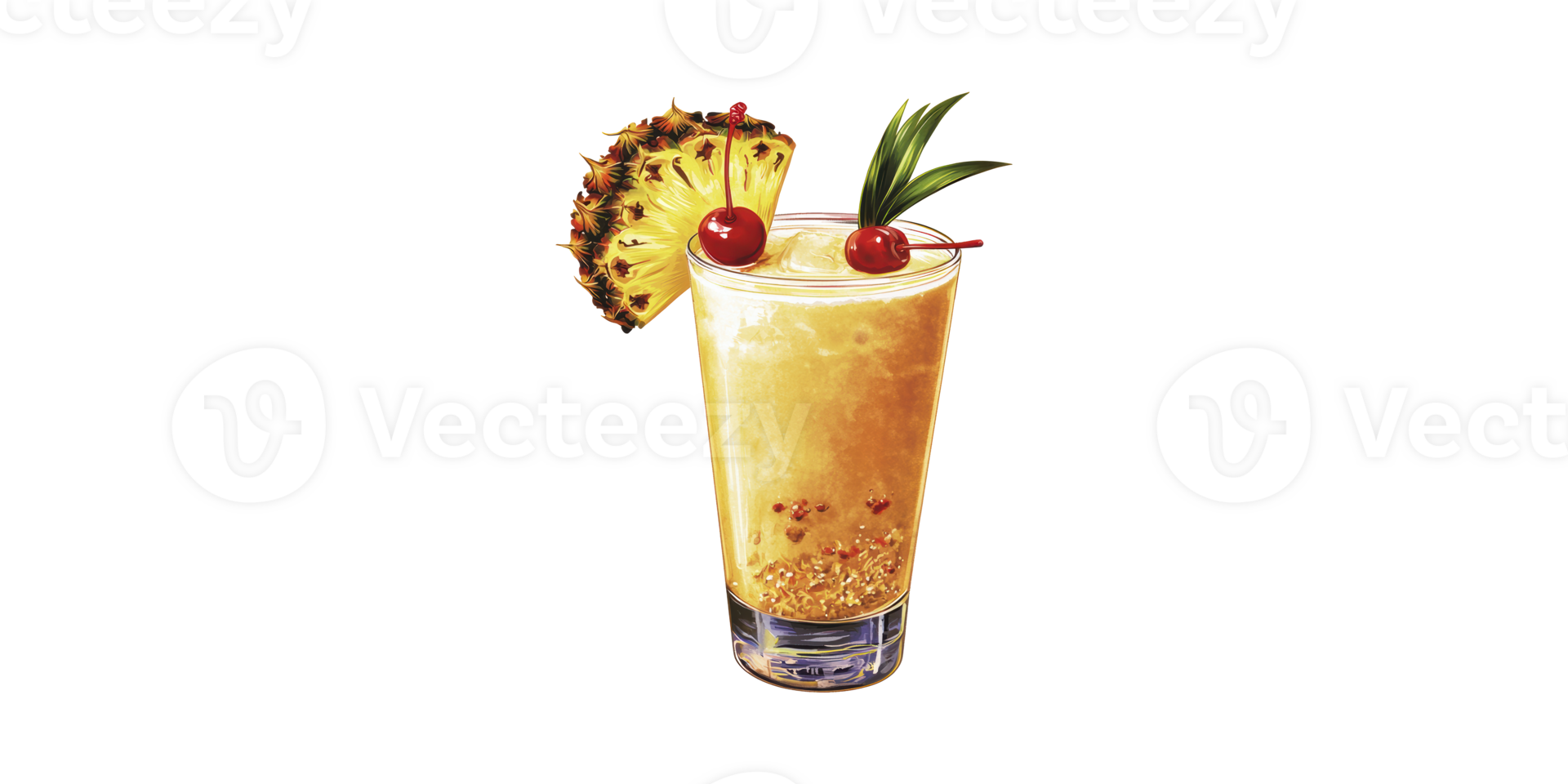 Tropical Pineapple Cocktail With Cherries And Garnish. Refreshing Summer Beverage Isolated On Transparent Background png